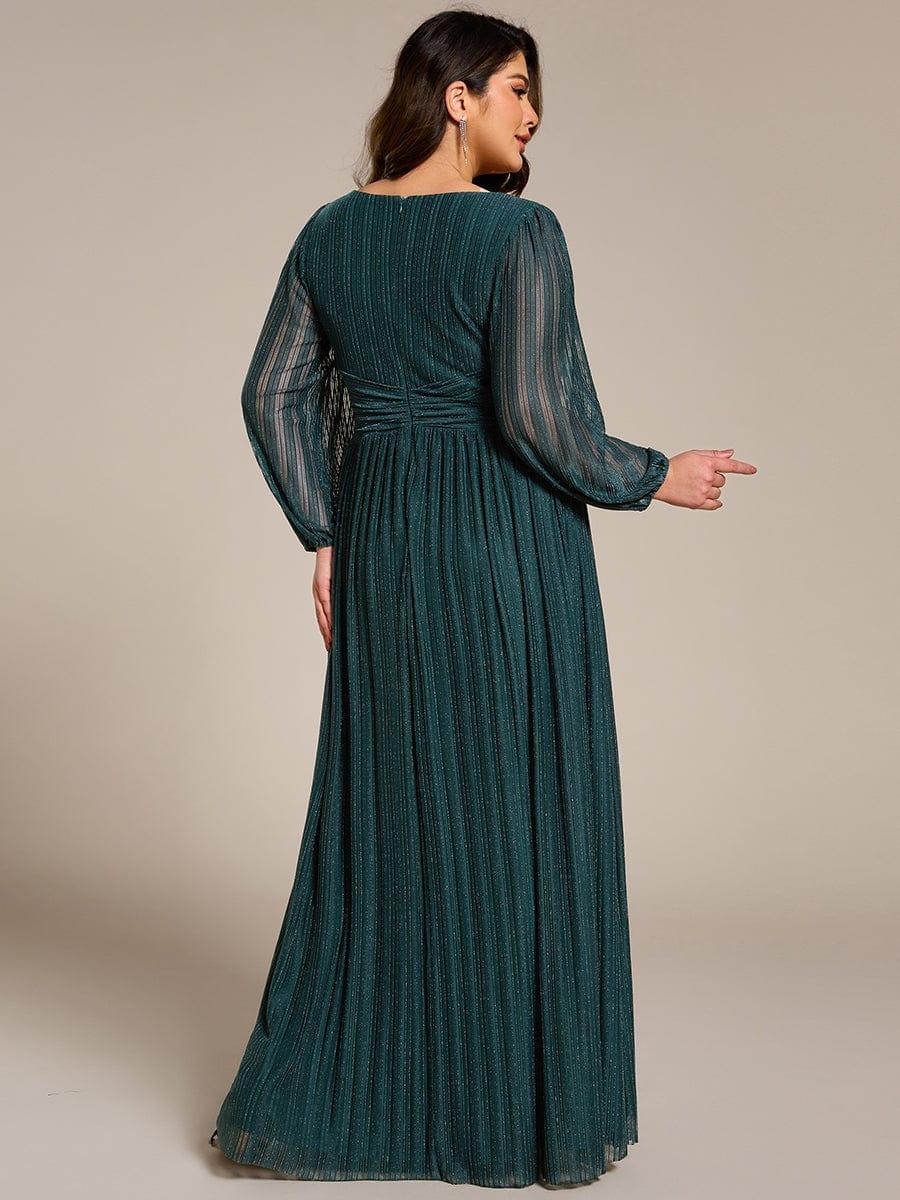 Glittery Empire Waist Long Lantern Sleeves A-Line Evening Dress #color_Teal