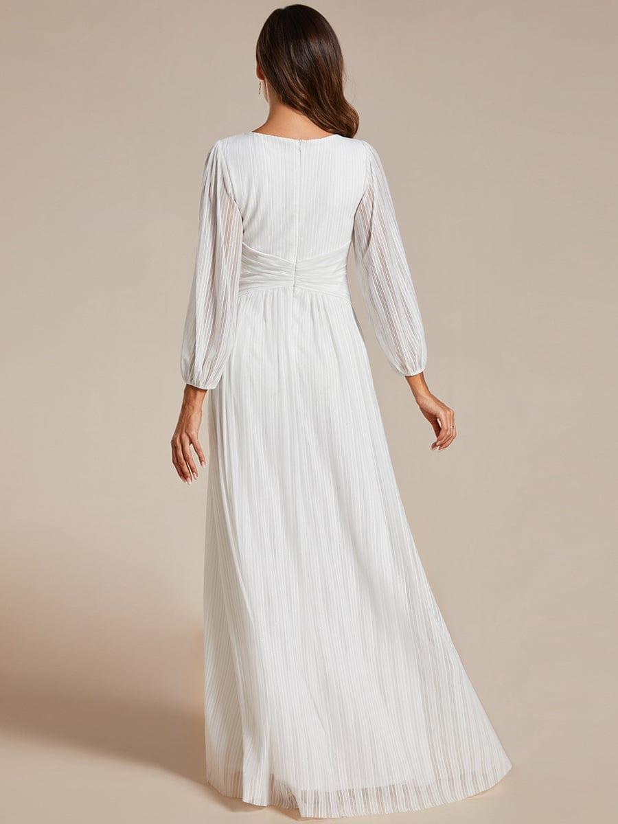 Glittery Empire Waist Long Lantern Sleeves A-Line Evening Dress #color_White