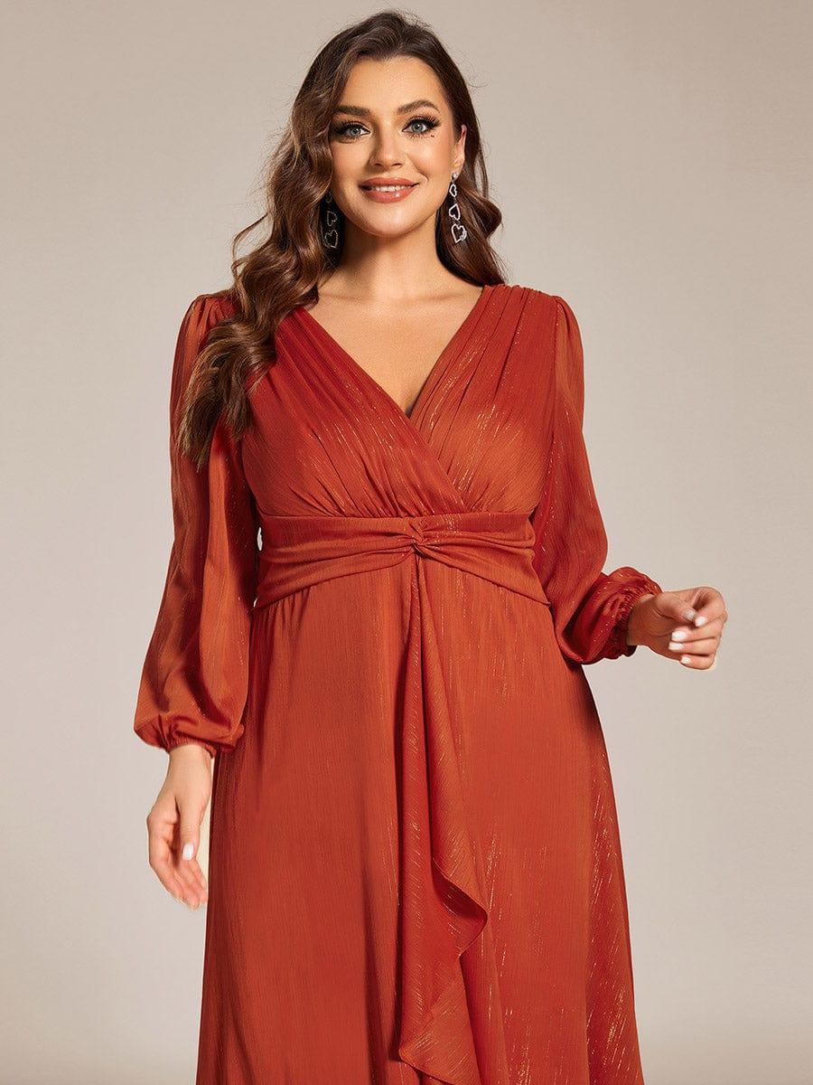 Long Sleeve A-Line Shimmering Evening Dress #color_Burnt Orange