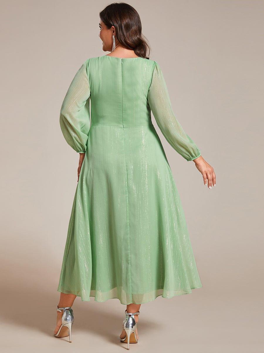 Long Sleeve A-Line Shimmering Evening Dress #color_Summer Green
