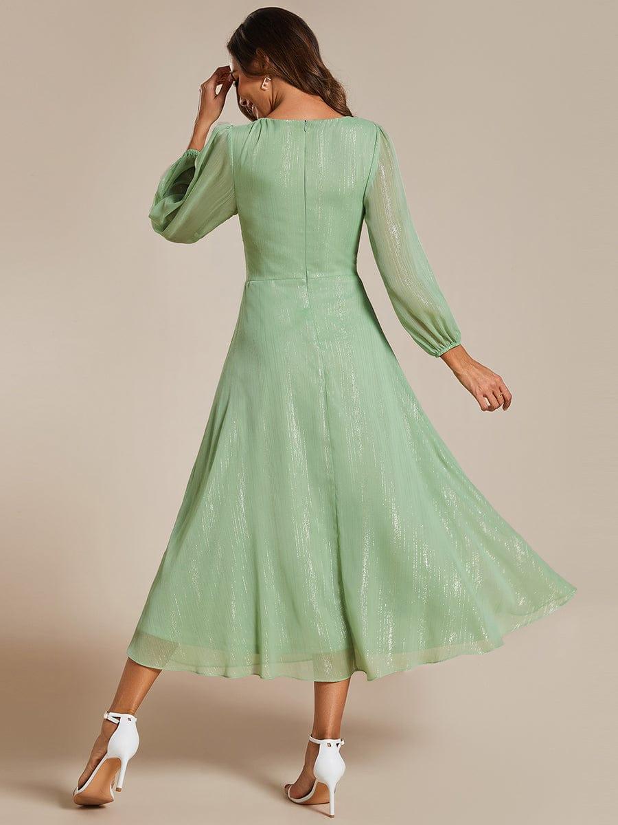 Long Sleeve A-Line Shimmering Evening Dress #color_Summer Green