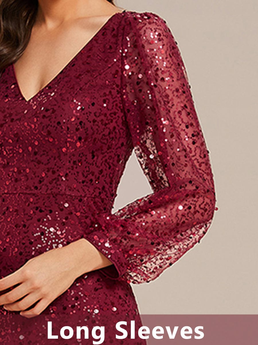 pretty RAYVEN|Plus Size V-Neck Lantern Long Sleeve Sequin A-Line Evening Dress More Details 2