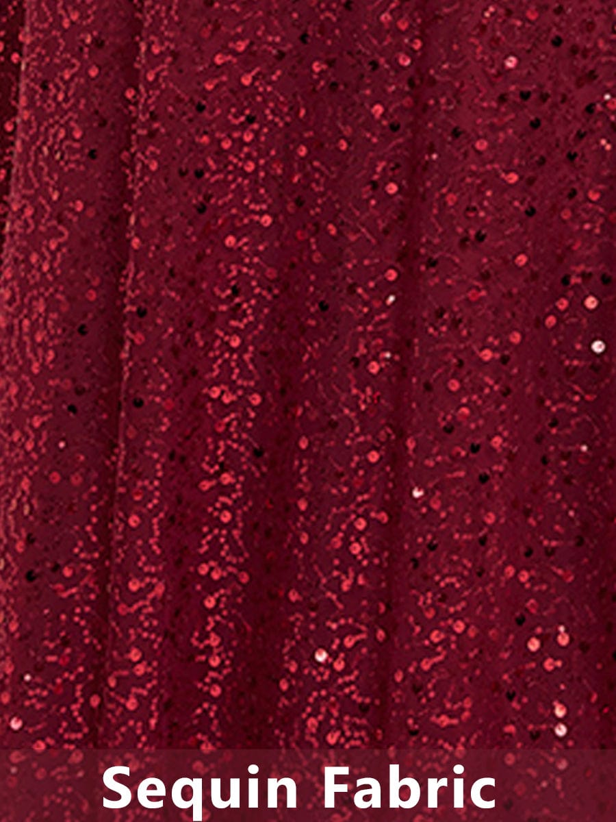 pretty RAYVEN|Plus Size V-Neck Lantern Long Sleeve Sequin A-Line Evening Dress More Details 3