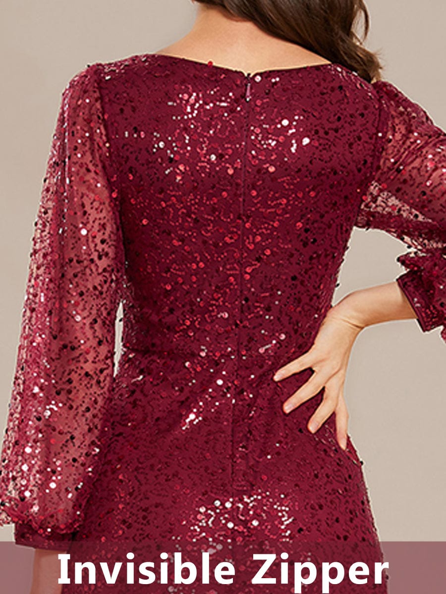 pretty RAYVEN|Plus Size V-Neck Lantern Long Sleeve Sequin A-Line Evening Dress More Details 4