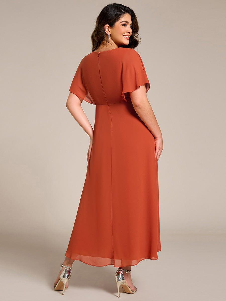 Plus Size Chiffon Midi A-Line Ruffle Sleeves Bridesmaid Dress #color_Burnt Orange