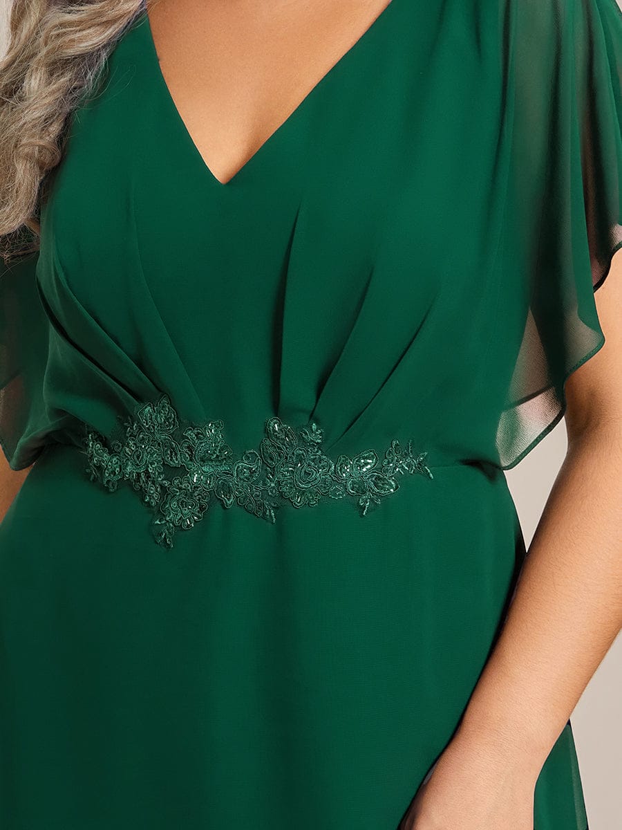 Plus Size Chiffon Midi A-Line Ruffle Sleeves Bridesmaid Dress #color_Dark Green