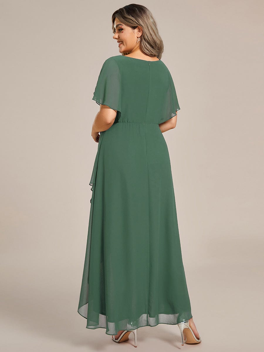 Plus Size Chiffon Midi A-Line Ruffle Sleeves Bridesmaid Dress #color_Eucalyptus