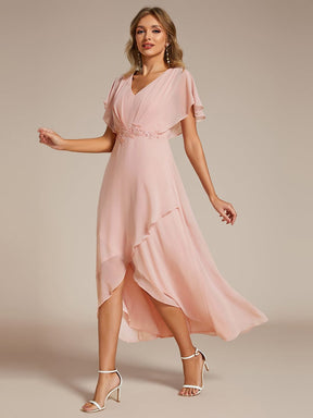 Elegant Short Sleeves A-Line Waist Applique Formal Dress with Lotus Leaf Hem
