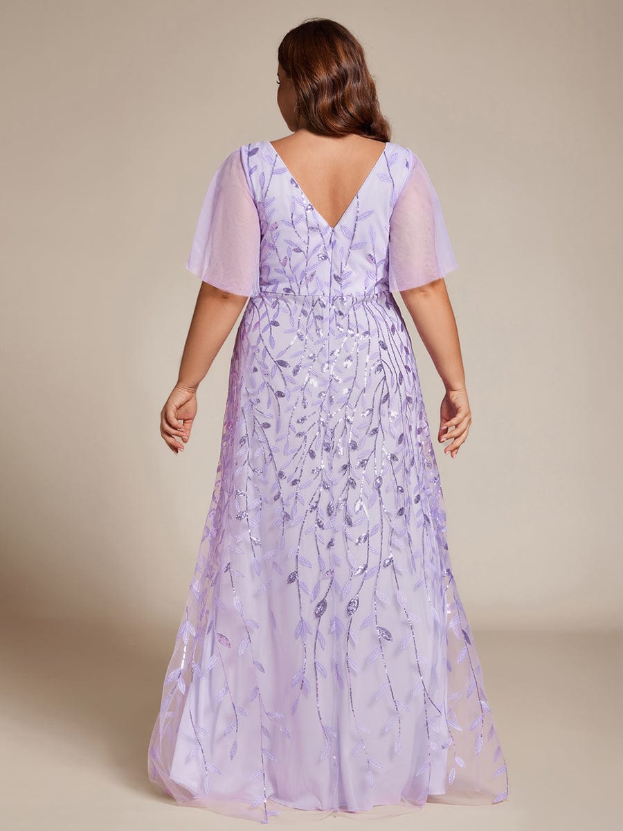 Short Sleeves Sequin High Low V-Neck Midi Formal Evening Dress