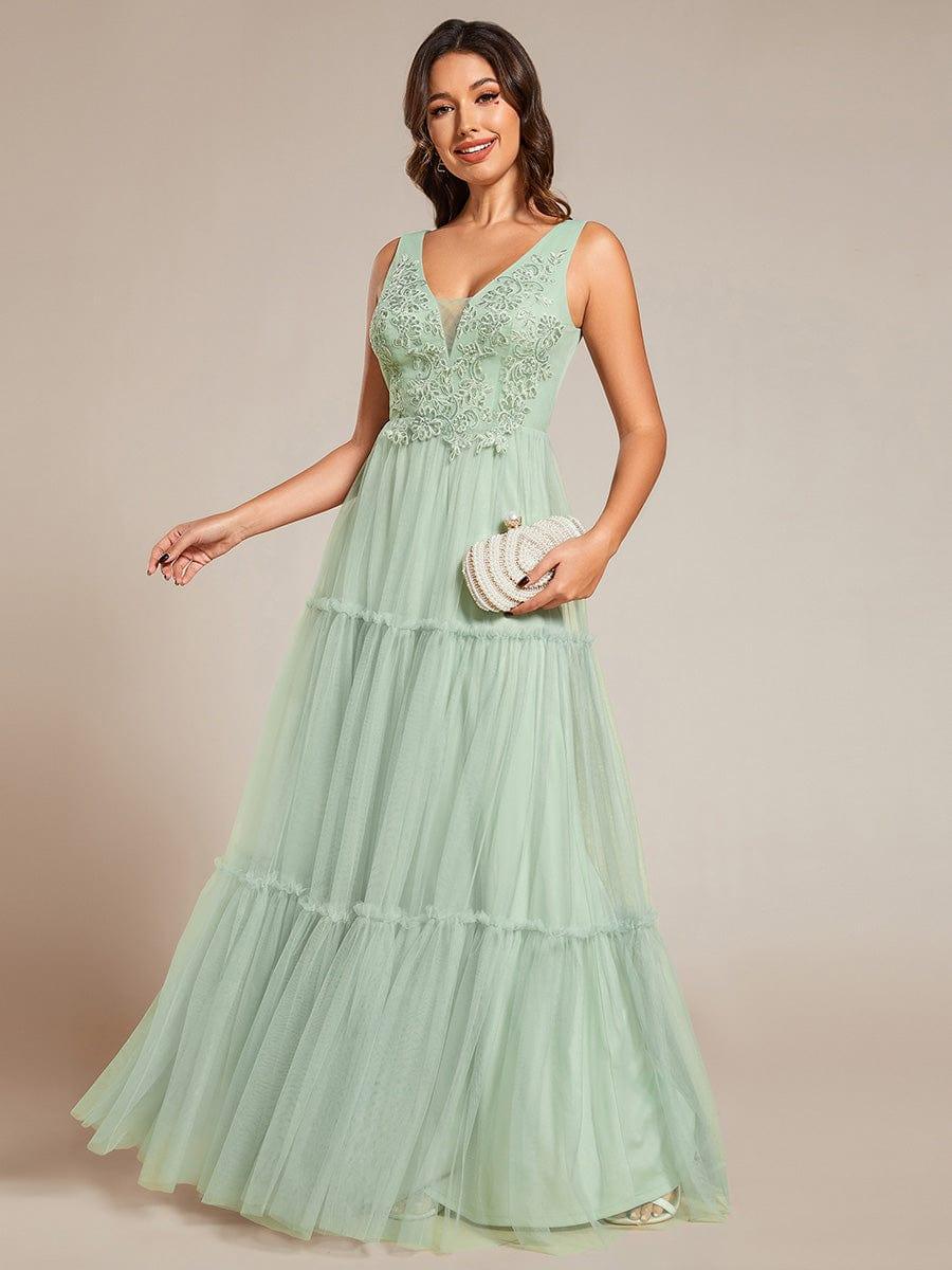 Chic See-Through Sleeveless Tulle Evening Dress with Applique #color_Mint Green