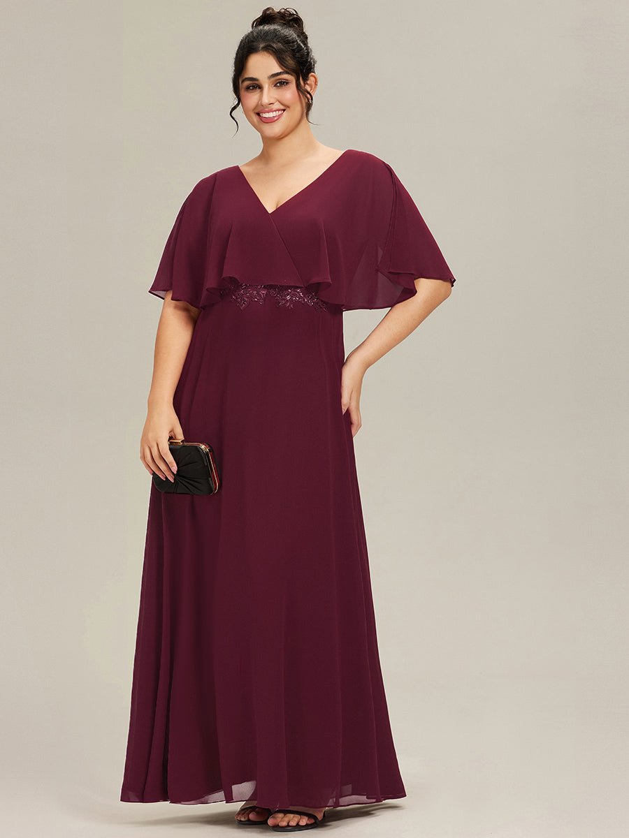 Plus Size Chiffon Formal Maxi Dress with Batwing Sleeves #color_Burgundy