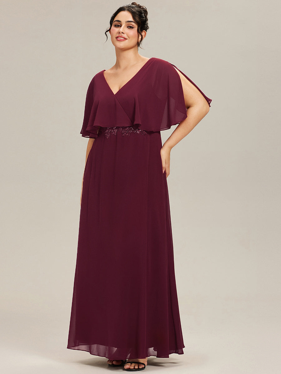 Plus Size Chiffon Formal Maxi Dress with Batwing Sleeves #color_Burgundy