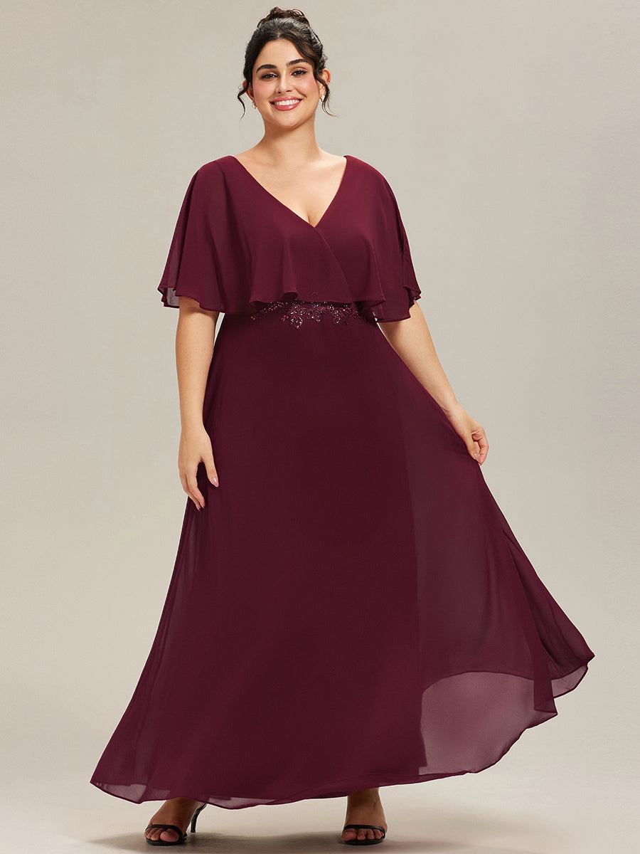 Plus Size Chiffon Formal Maxi Dress with Batwing Sleeves #color_Burgundy