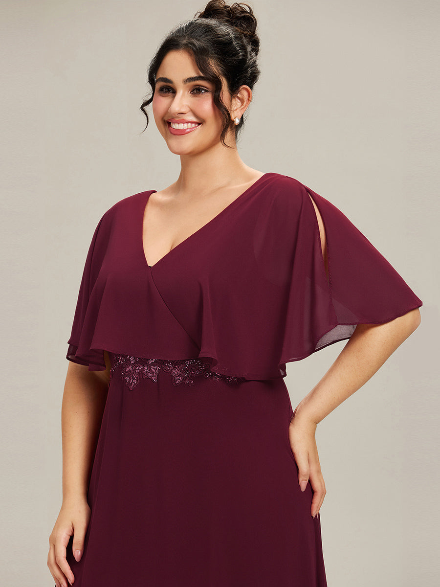 Plus Size Chiffon Formal Maxi Dress with Batwing Sleeves #color_Burgundy