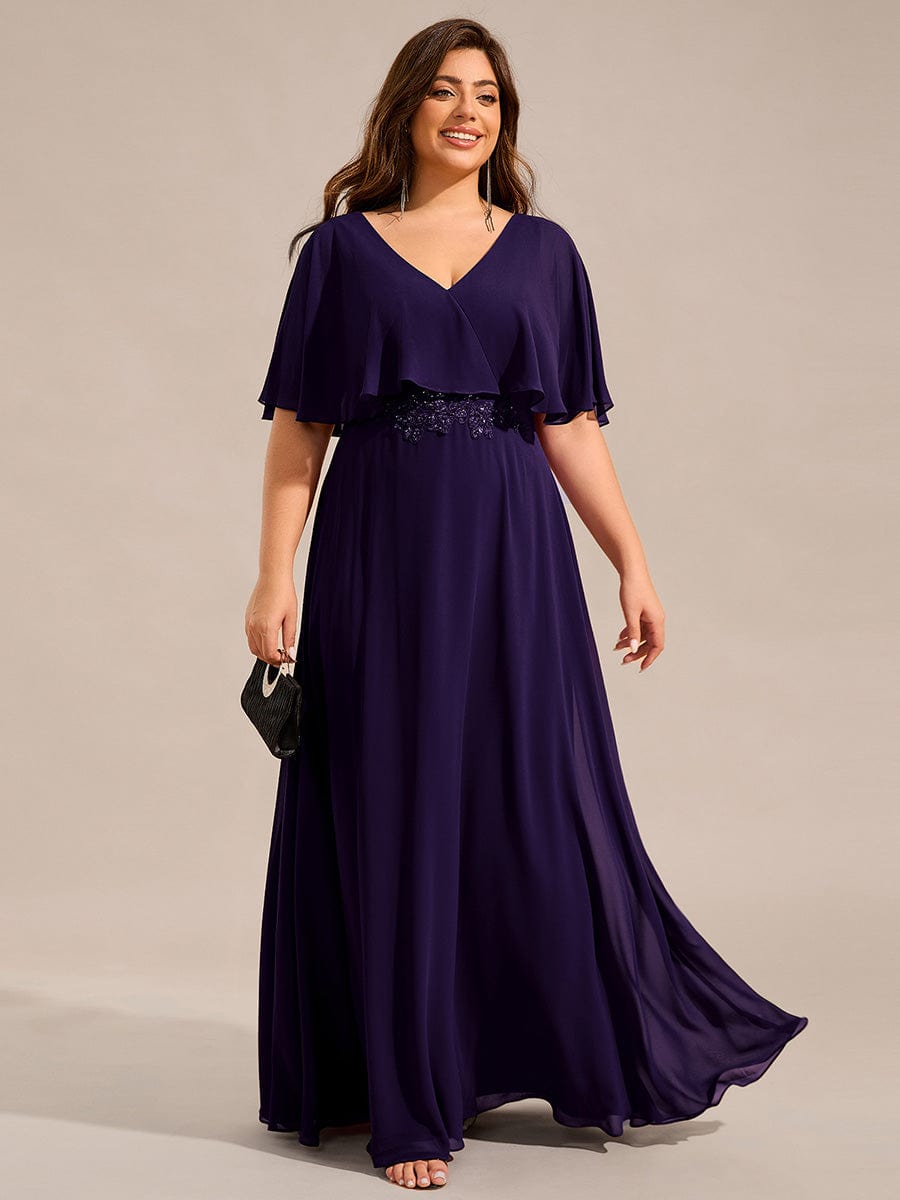 Plus Size Chiffon Formal Maxi Dress with Batwing Sleeves #color_Dark Purple