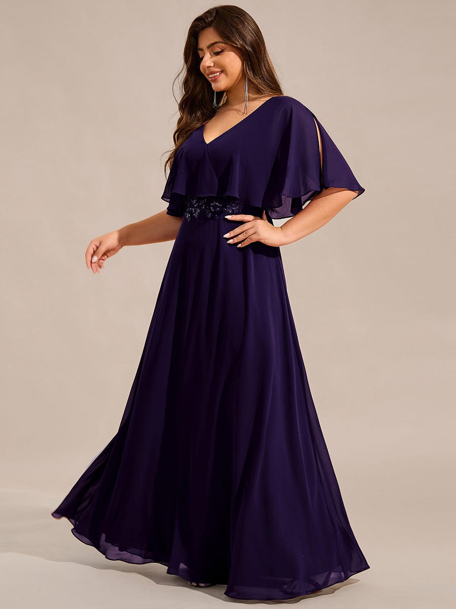 Plus Size Chiffon Formal Maxi Dress with Batwing Sleeves #color_Dark Purple