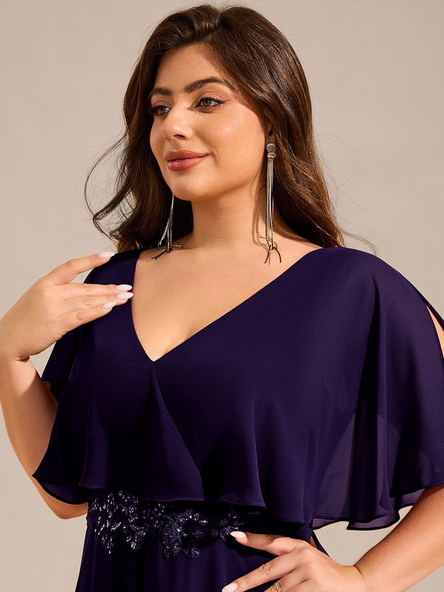 Plus Size Chiffon Formal Maxi Dress with Batwing Sleeves #color_Dark Purple