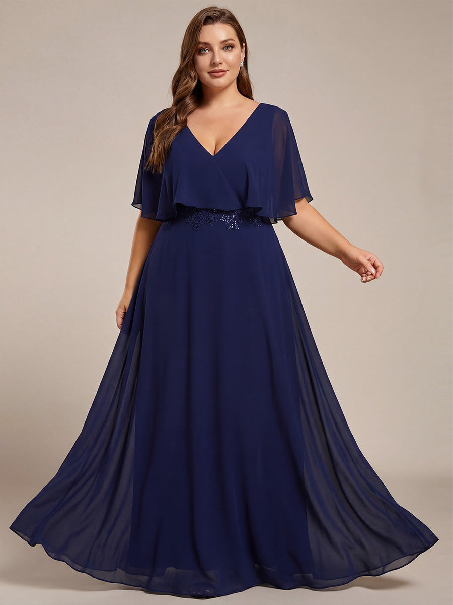 Plus Size Chiffon Formal Maxi Dress with Batwing Sleeves #color_Navy Blue