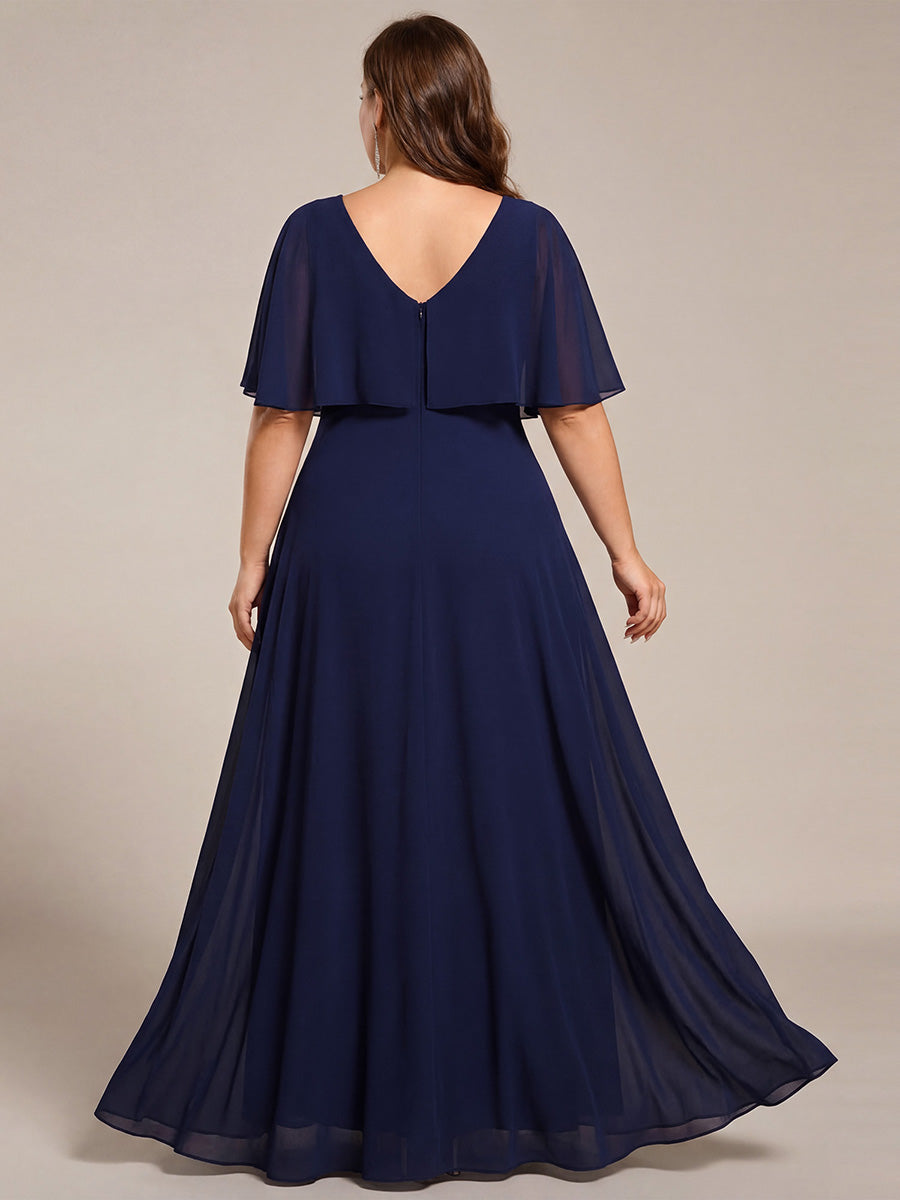 Plus Size Chiffon Formal Maxi Dress with Batwing Sleeves #color_Navy Blue