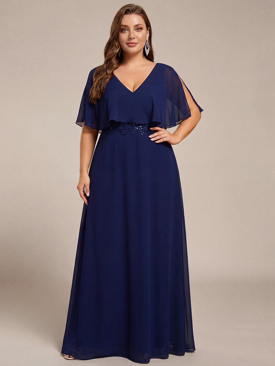 Plus Size Chiffon Formal Maxi Dress with Batwing Sleeves #color_Navy Blue