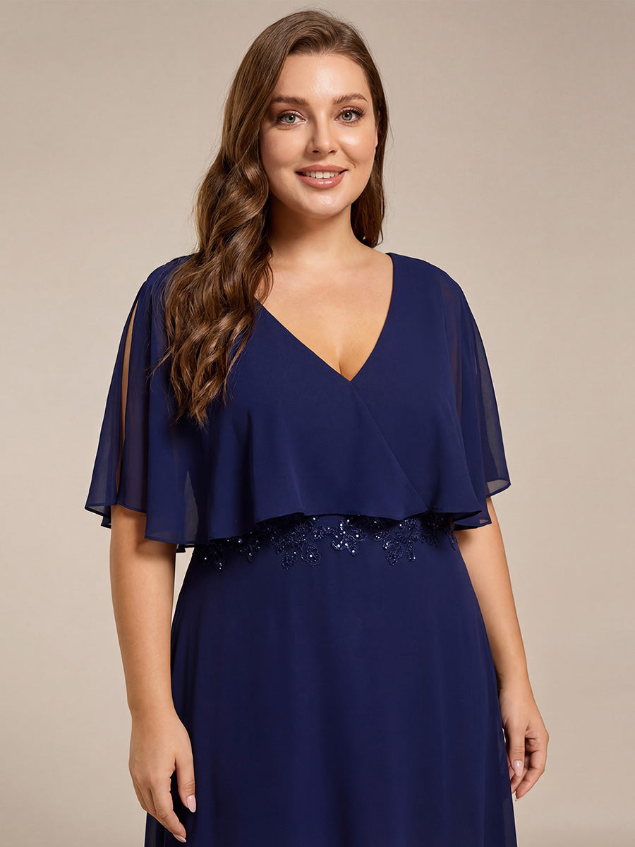 Plus Size Chiffon Formal Maxi Dress with Batwing Sleeves #color_Navy Blue