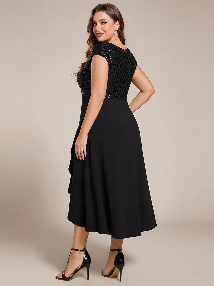 A-Line V-Neck Wedding Guest Dress #color_Black