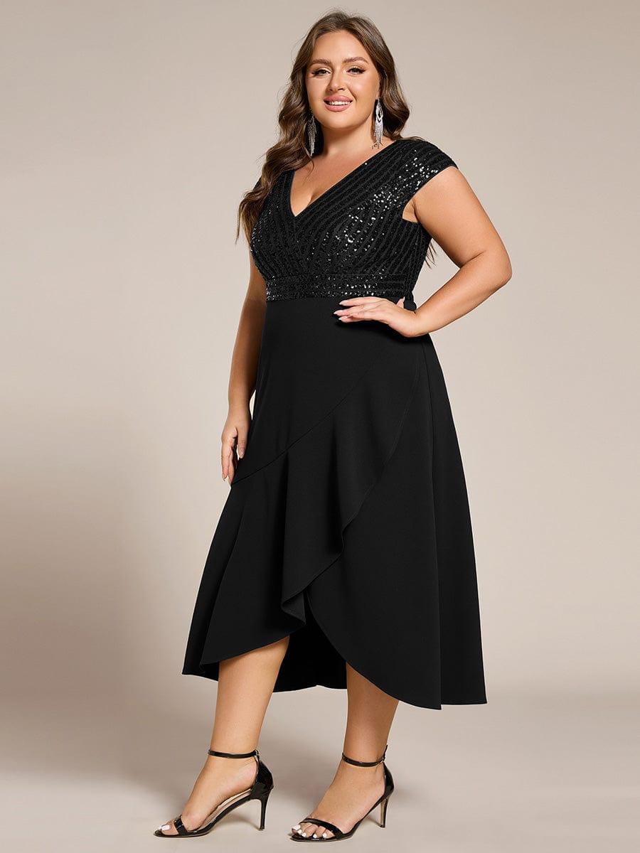 A-Line V-Neck Wedding Guest Dress #color_Black