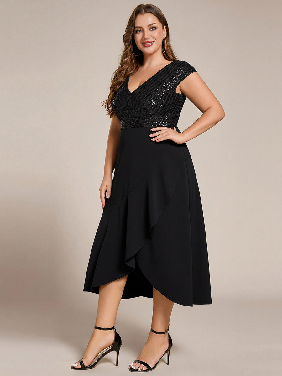 A-Line V-Neck Wedding Guest Dress #color_Black