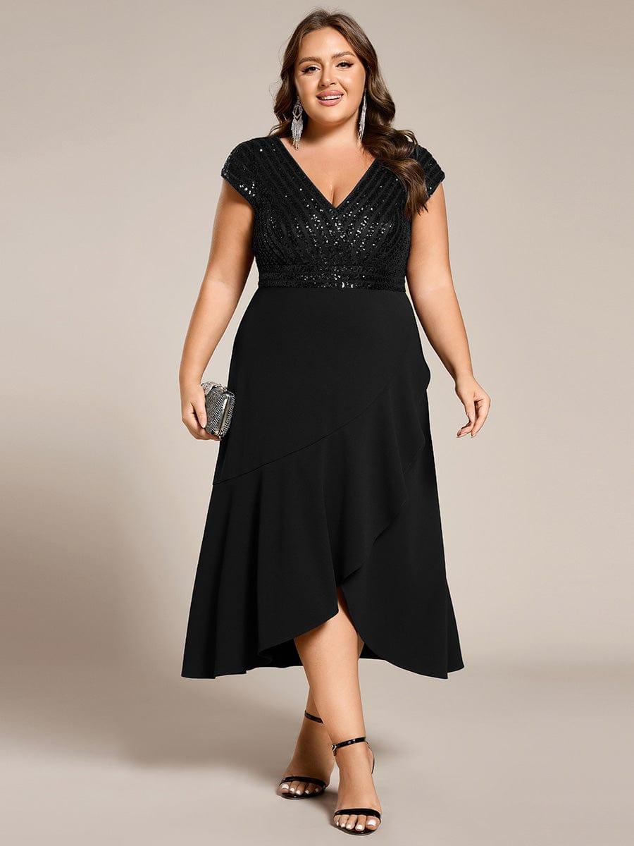 A-Line V-Neck Wedding Guest Dress #color_Black