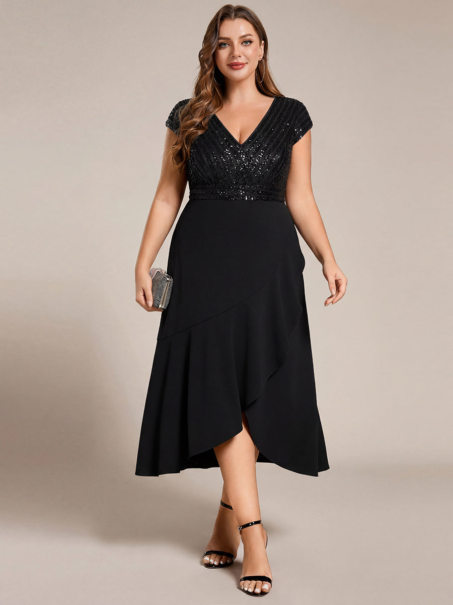 A-Line V-Neck Wedding Guest Dress #color_Black