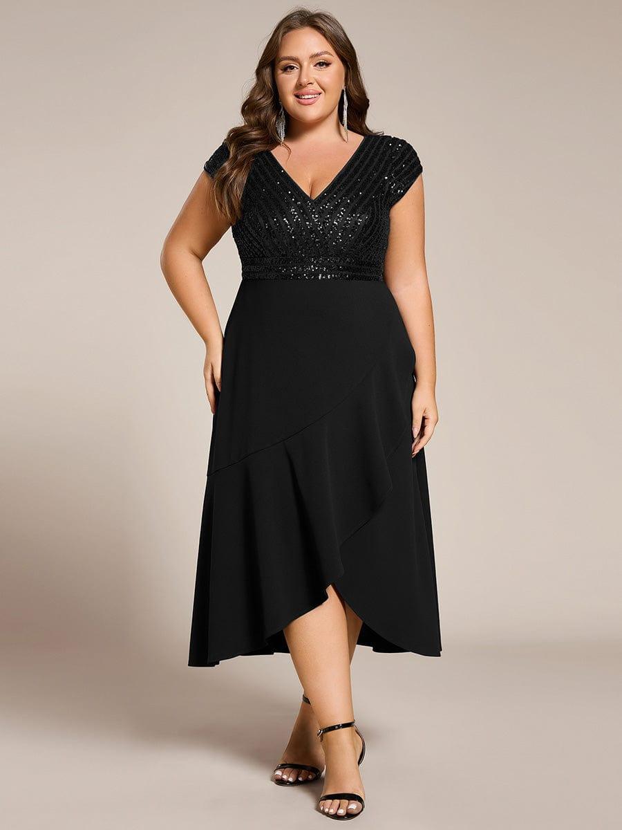 A-Line V-Neck Wedding Guest Dress #color_Black