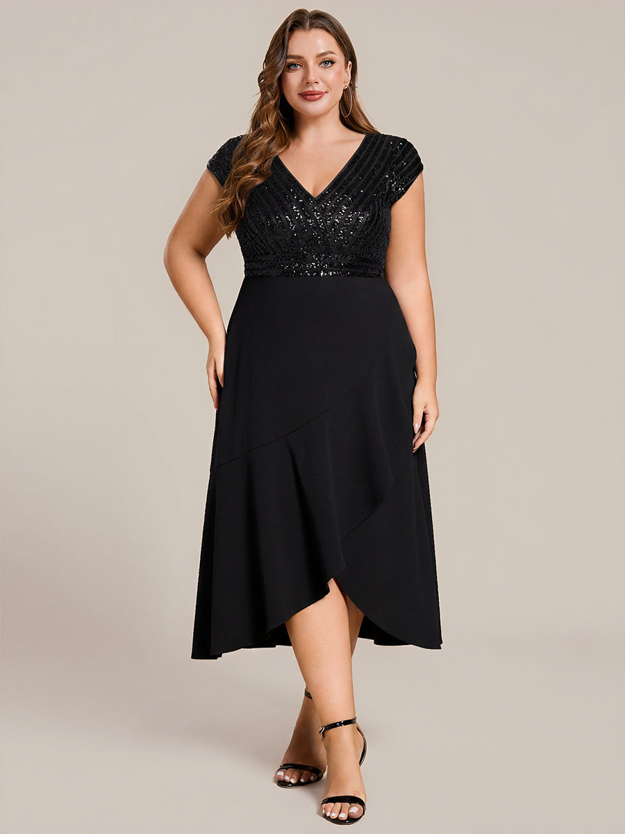 A-Line V-Neck Wedding Guest Dress #color_Black