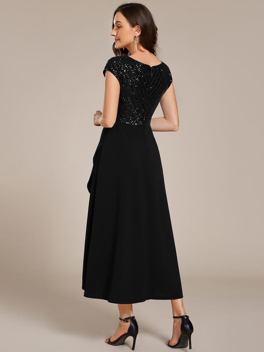A-Line V-Neck Wedding Guest Dress #color_Black