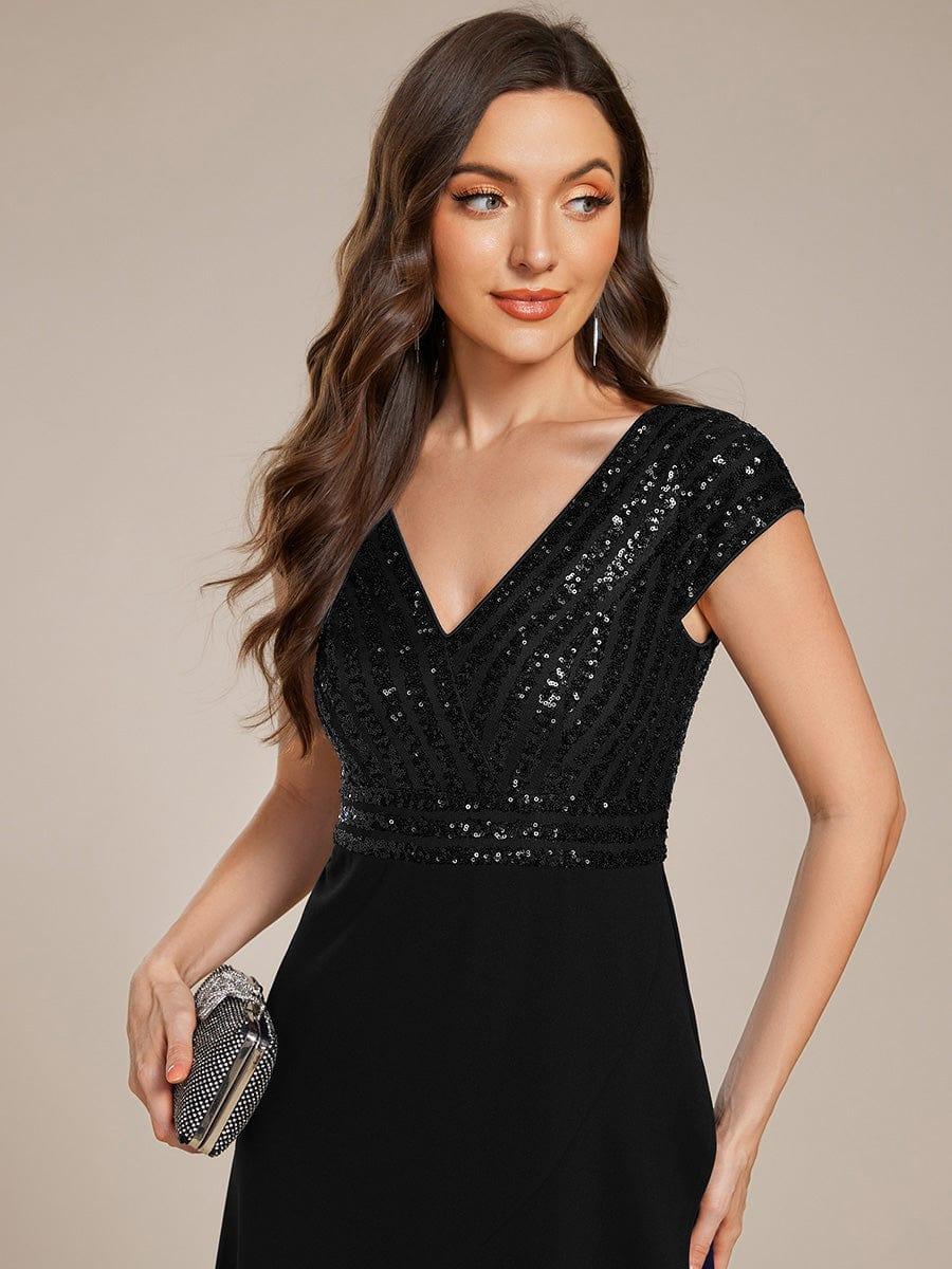 A-Line V-Neck Wedding Guest Dress #color_Black