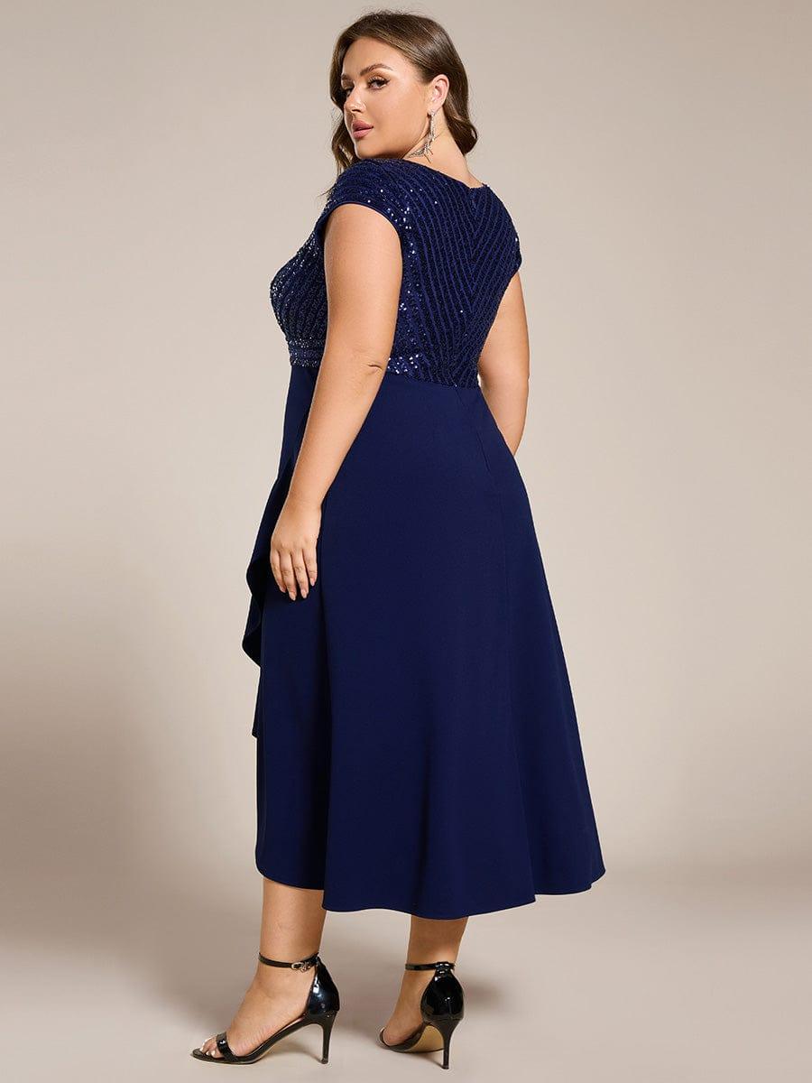 A-Line V-Neck Wedding Guest Dress #color_Navy Blue