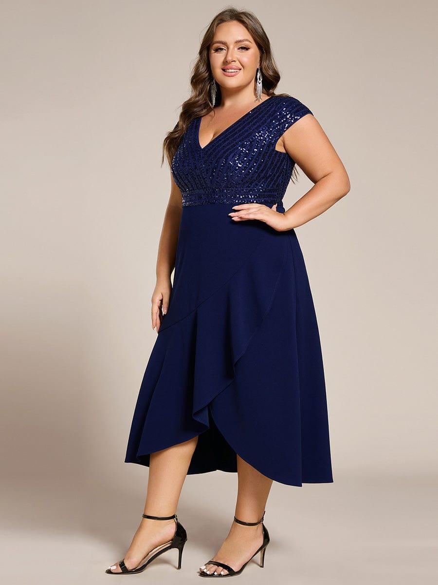A-Line V-Neck Wedding Guest Dress #color_Navy Blue