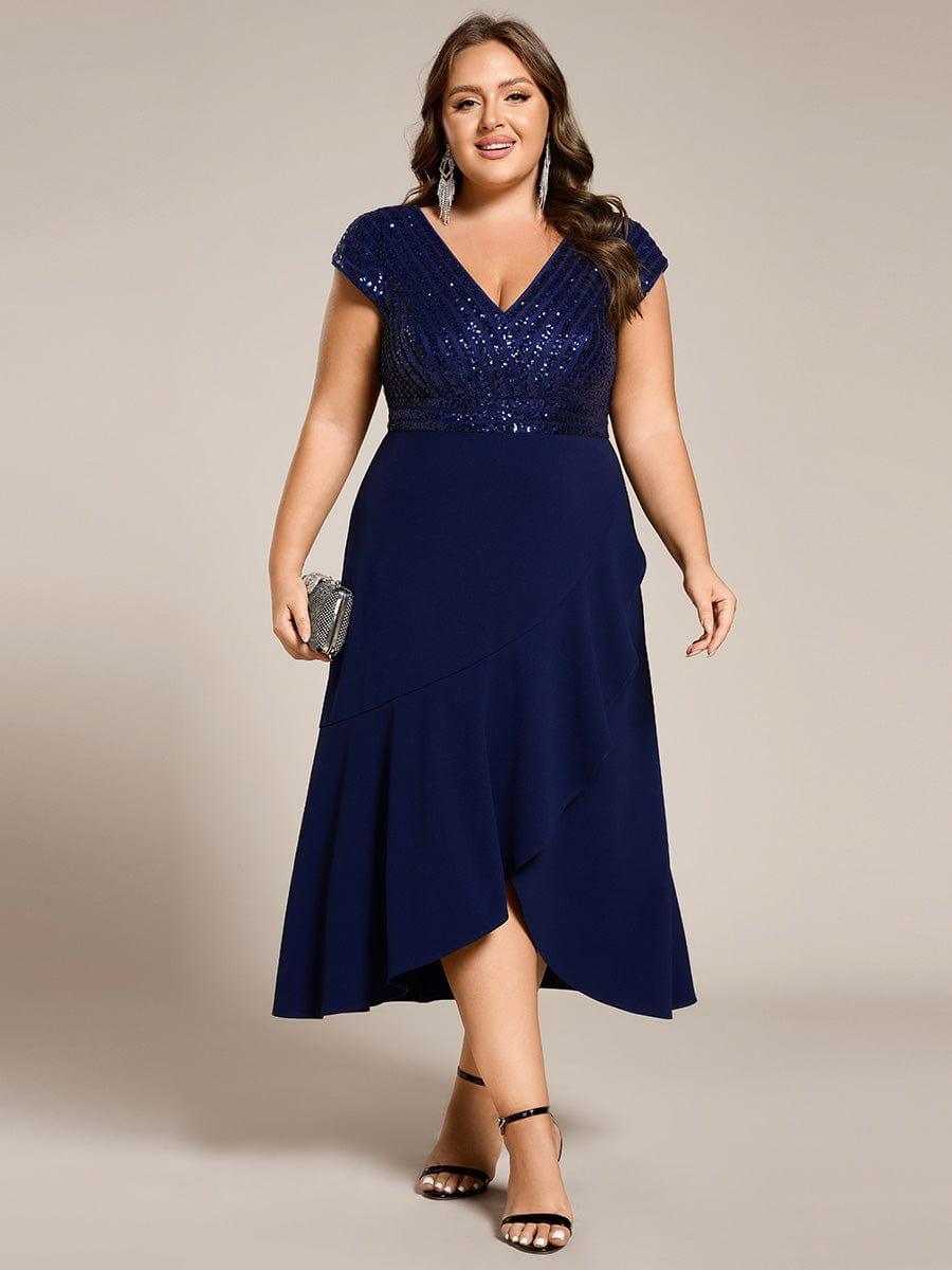A-Line V-Neck Wedding Guest Dress #color_Navy Blue