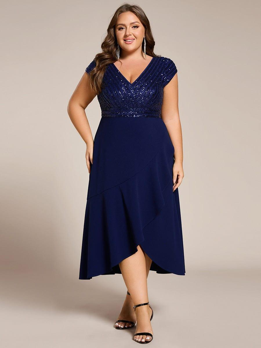 A-Line V-Neck Wedding Guest Dress #color_Navy Blue