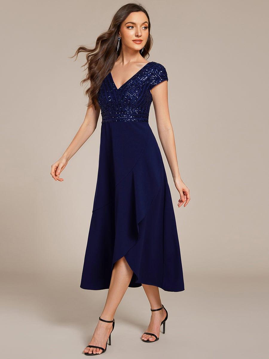 A-Line V-Neck Wedding Guest Dress #color_Navy Blue