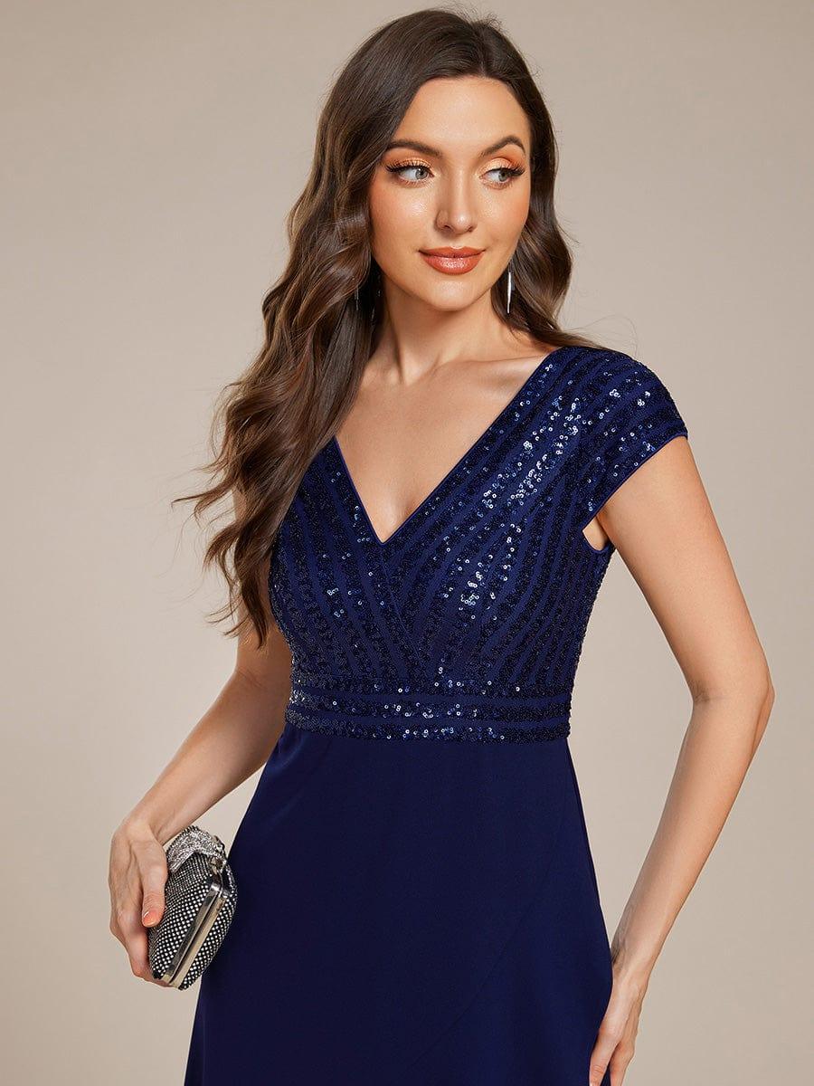 A-Line V-Neck Wedding Guest Dress #color_Navy Blue