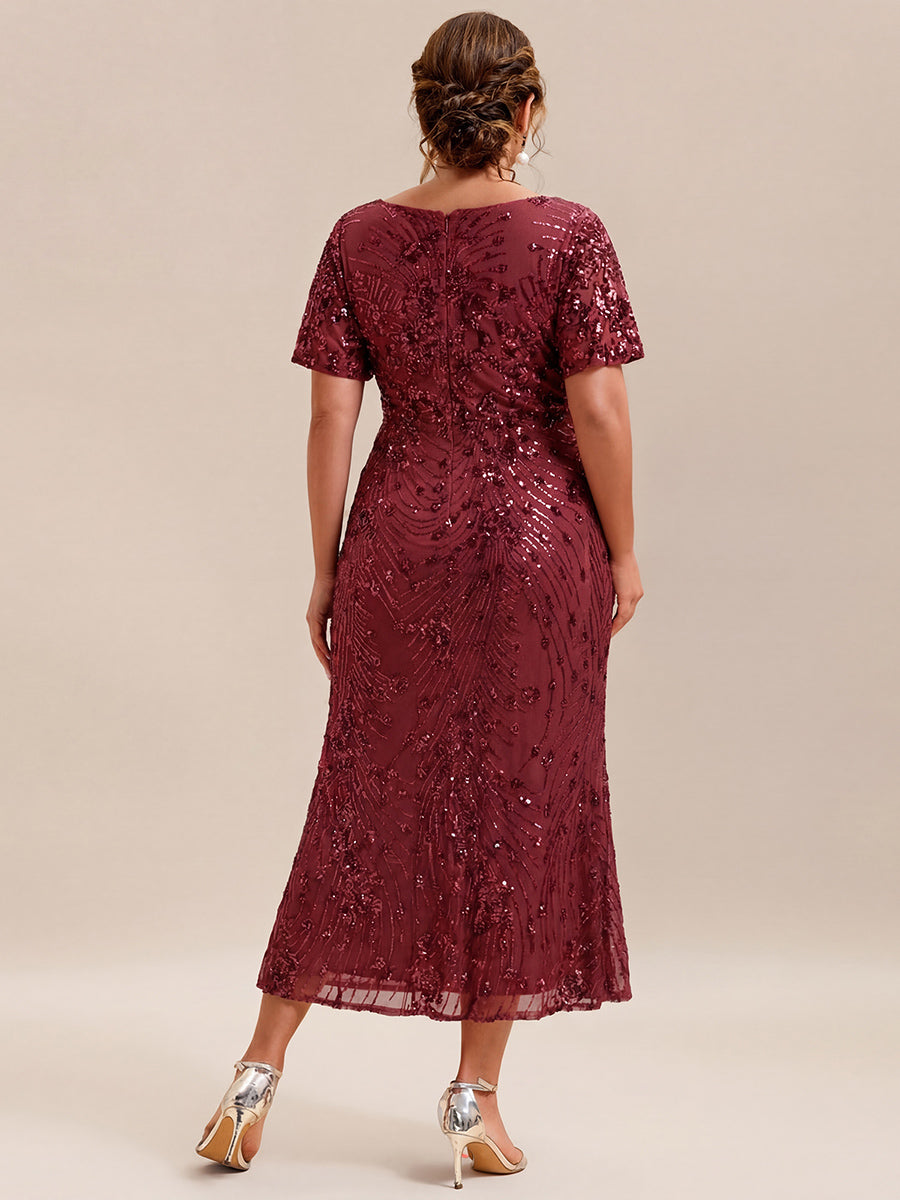 Plus Size Sequin Mermaid Formal Dress #color_Burgundy
