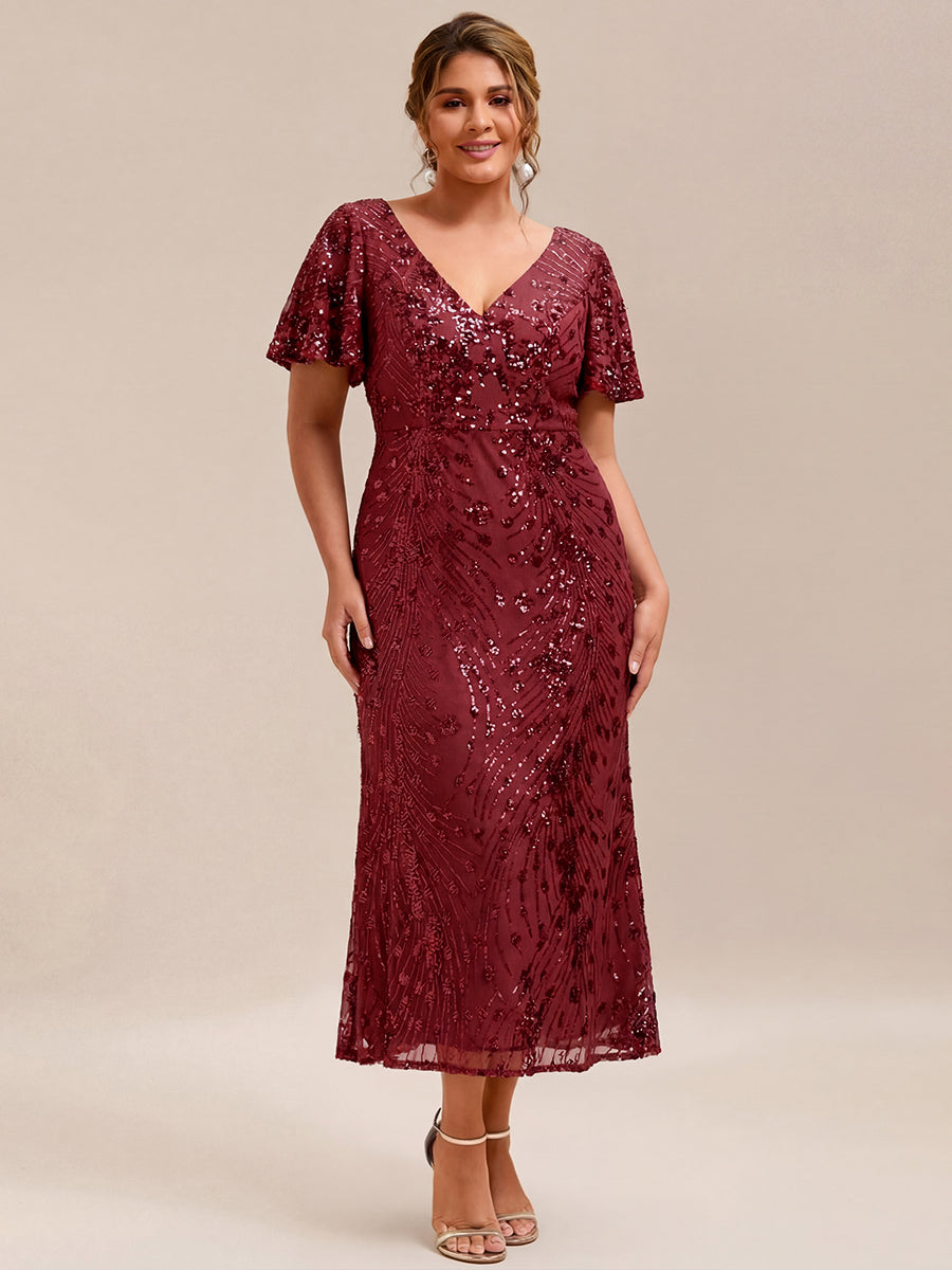 Plus Size Sequin Mermaid Formal Dress #color_Burgundy