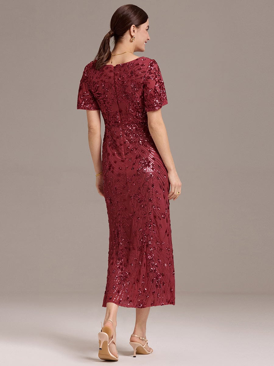 Embroidery Sequin Mother of the Bride Dress #color_Burgundy