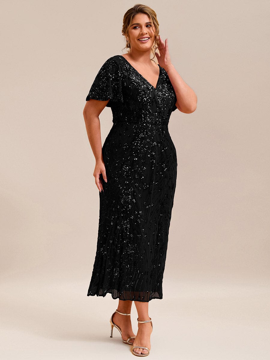 Embroidery Sequin Mother of the Bride Dress #color_Black