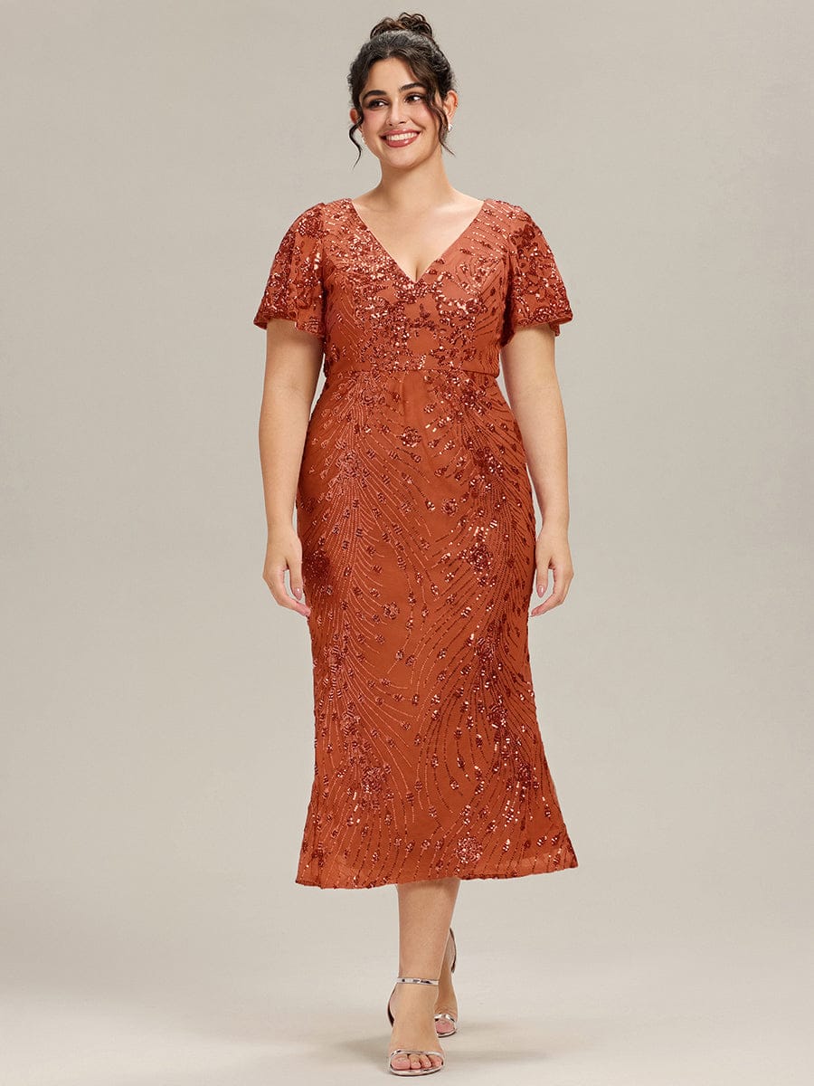 Embroidery Sequin Mother of the Bride Dress #color_Burnt Orange