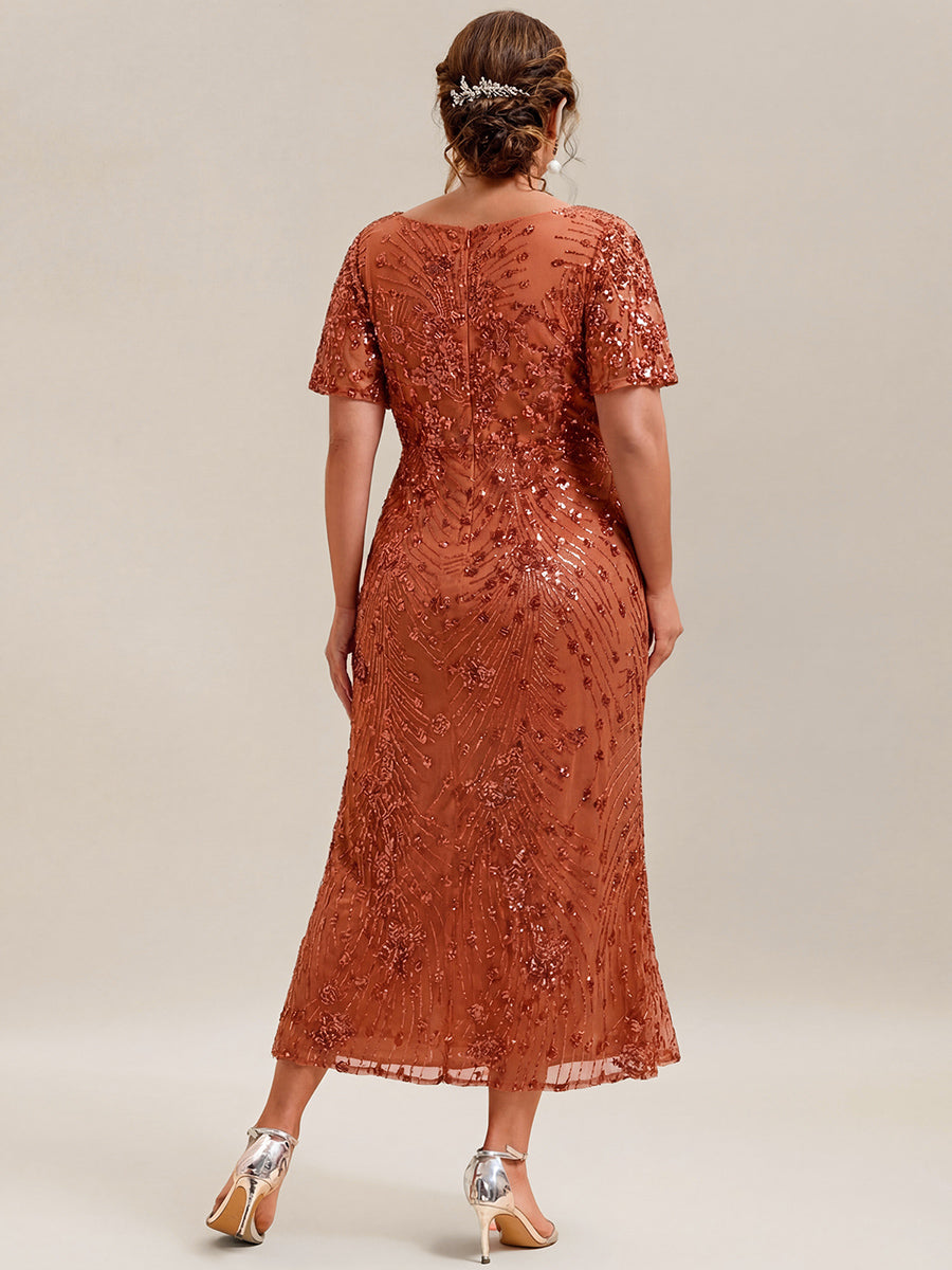 Embroidery Sequin Mother of the Bride Dress #color_Burnt Orange