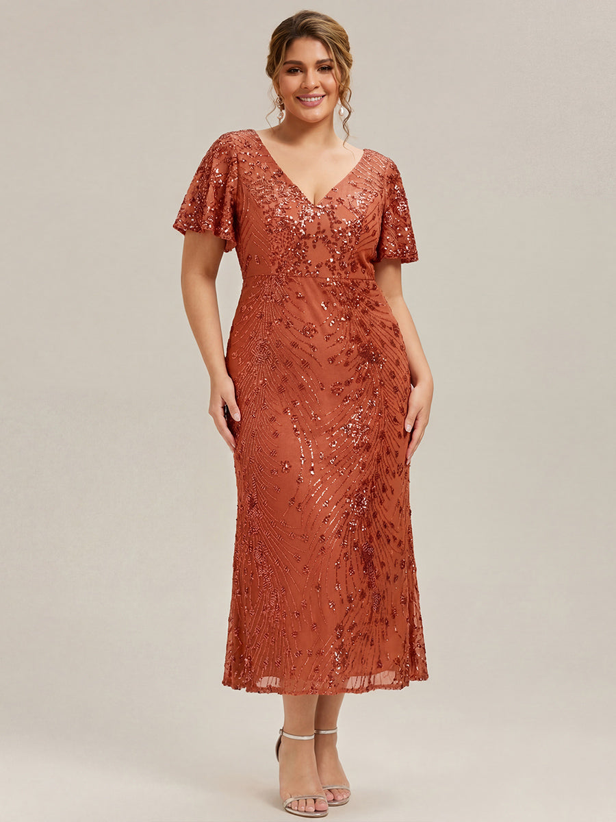 Embroidery Sequin Mother of the Bride Dress #color_Burnt Orange
