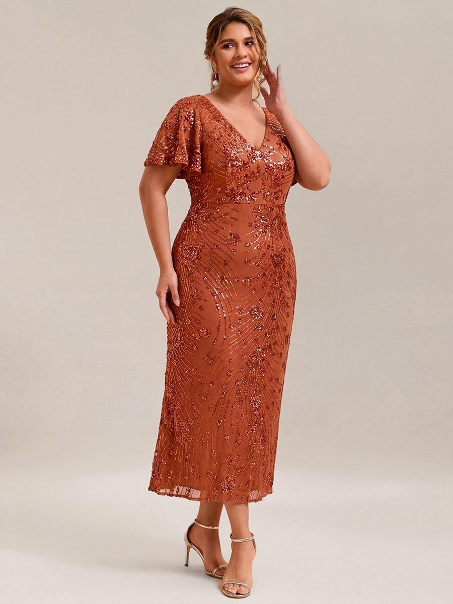 Embroidery Sequin Mother of the Bride Dress #color_Burnt Orange