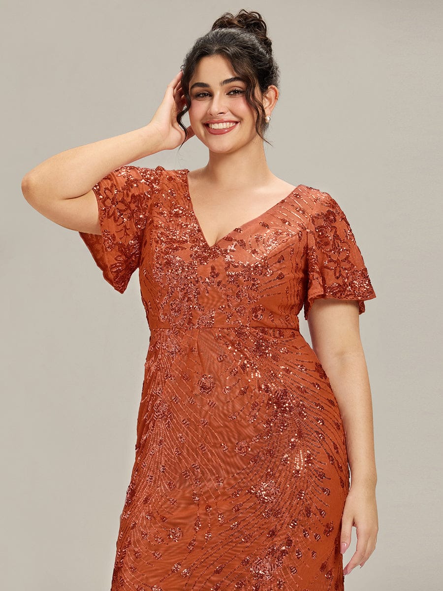 Embroidery Sequin Mother of the Bride Dress #color_Burnt Orange