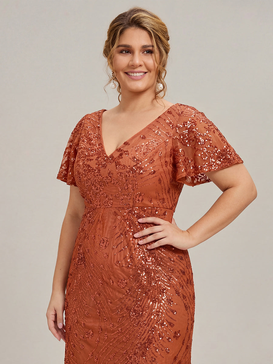 Embroidery Sequin Mother of the Bride Dress #color_Burnt Orange